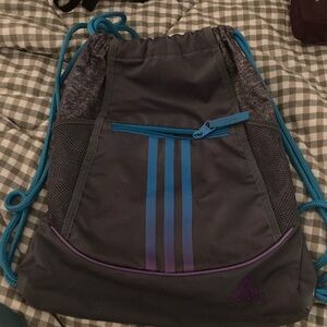 Adidas Charcoal and Teal Drawstring Backpack